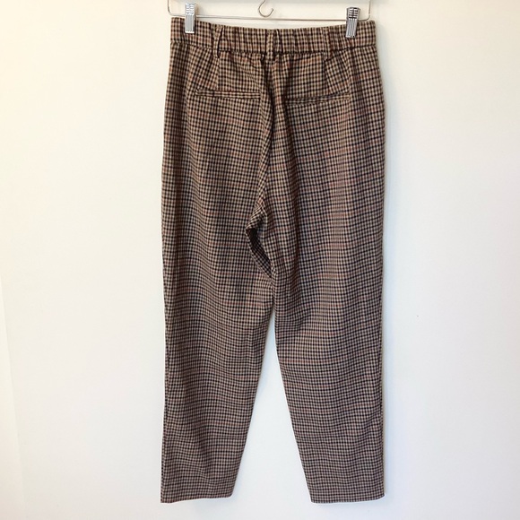 Zara Elastic Waist Button Fly Plaid Trouser Pants - Tan/Rust/Navy/Burgundy - S - Picture 5 of 8